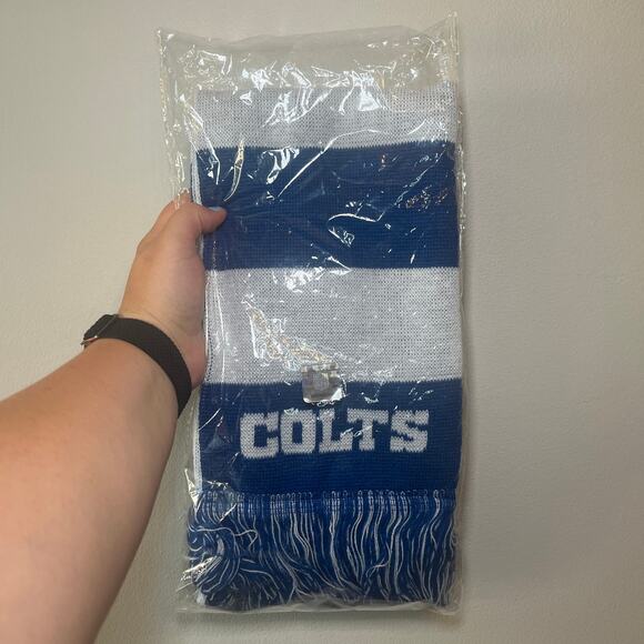 NFL Indianapolis Colts Football Striped Fringe Scarf Blue White One Size - Picture 1 of 3